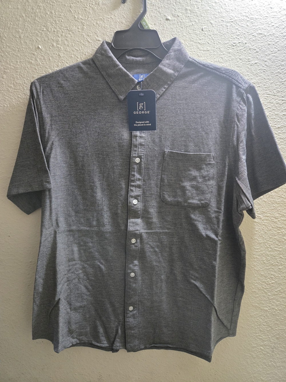 George Men's Short-Sleeve Button-Down Shirt - Charcoal Gray